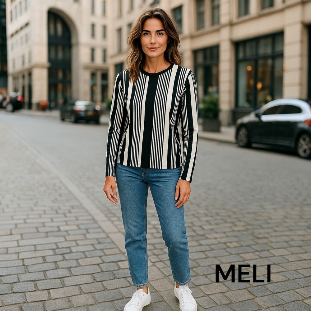 MELI Striped Black and White Long Sleeve Top